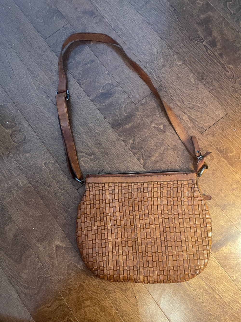 Woven Leather Crossbody Bag in Brown